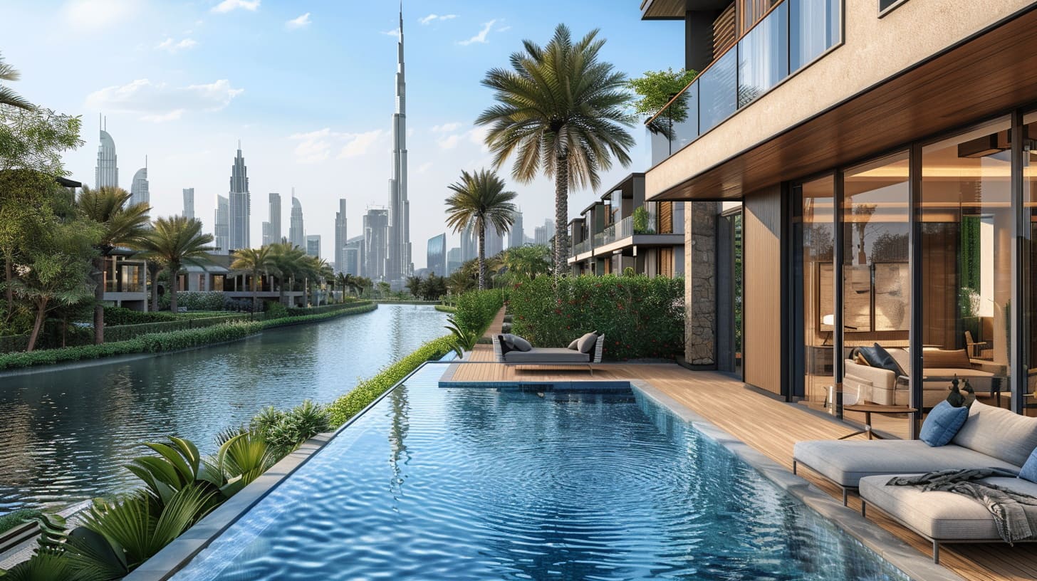 Pool and Dubai skyscraper 